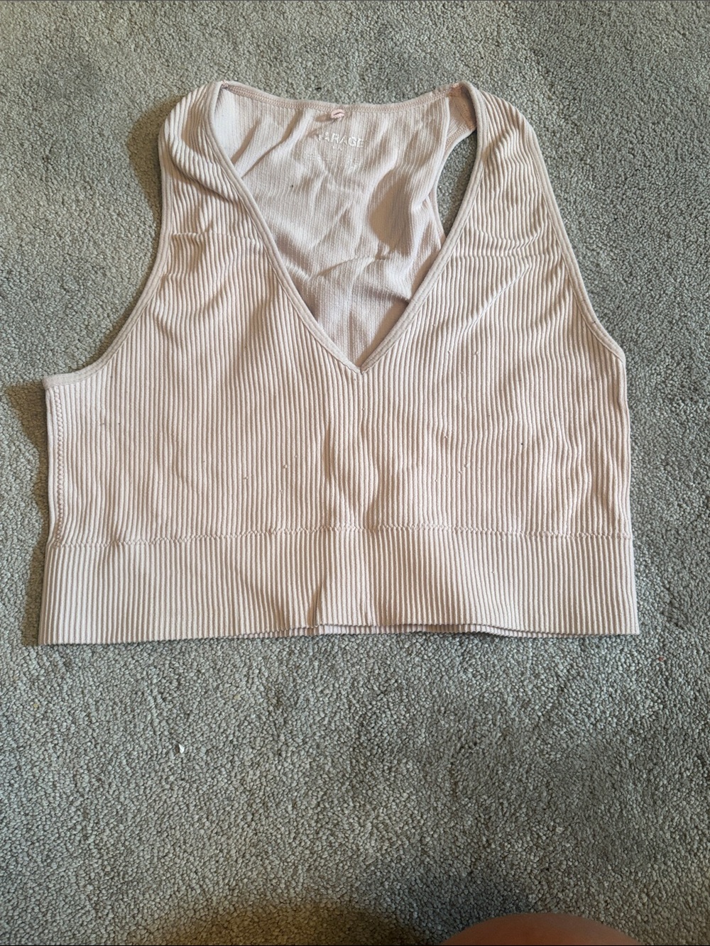 Garage Ribbed V-Neck Crop Tank Top - Light Pink